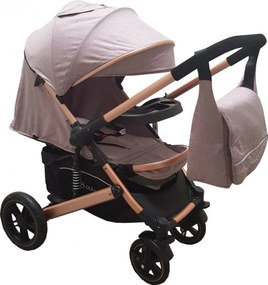 Carucior nou nascuti 2 in 1 BABY CARE™ PRO 512, Cu geanta bebe inclusa, Suspensii, Cadru aluminiu Gold, Plasa insecte, Gri