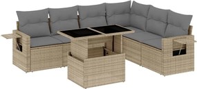 vidaXL Set canapele de grădină, 7 piese, cu perne, bej, poliratan
