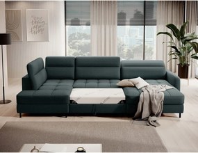 Colțar verde extensibil/cu spațiu de depozitare cu tapițerie din catifea (cu colț pe partea stângă/în formă de "U") Berrto – ELTAP