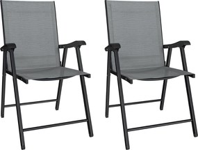 Outsunny Set de 2 scaune pliabile cu spătar înalt și cotiere, Gri deschis | Aosom Romania