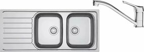 Set chiuveta bucatarie inox Franke Spark 116x50 cm cu 2 cuve si picurator stanga finisaj lucios plus baterie crom