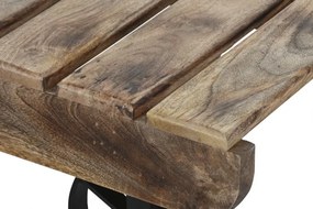 Măsuță de cafea dreptunghiulară din lemn de mango, natur, cu blat din lamele, pe roți, finisaj mat, 32 x 130 x 80 cm, „Rolven” – Ethnic Collections