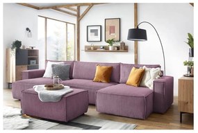 Taburet roz cu tapițerie din catifea reiată Nihad – Bobochic Paris