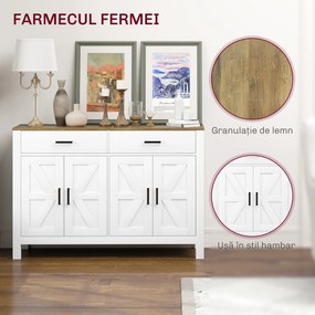 HOMCOM Bufet de Bucătărie cu 2 Sertare și 2 Dulapuri, 120x39,3x82,5 cm, Alb | Aosom Romania