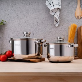 Set oale si tigaie Rosberg R51210L12BM, 12 piese, Fund multistrat, Otel inoxidabil, Argintiu