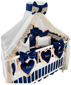 Lenjerie pătuț bebeluși din Catifea Bleumarin cu apărători matlasate  cearșaf  cuvertură pat și pernuta