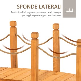 Outsunny Podet de Grădină din Lemn Arcuit cu Balustrade din Funie de Cânepă, Lemn de Brad, 150x58x58,5 cm, Portocaliu | Aosom Romania