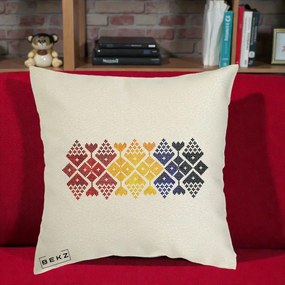 Perna Personalizata Motiv Tricolor Romanesc Broderie, 40x40 cm, Ecru, Husa Detasabila, Perna Inclusa, BEKZ®