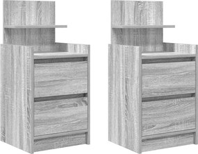 vidaXL Noptiere cu 2 sertare 2 buc Gri Sonoma 38x34x80 cm