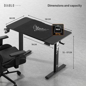 Birou reglabil pe înălțime Diablo X-Tensio 1100 negru