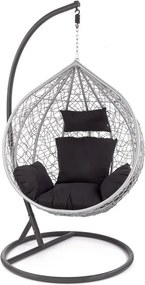 Fotoliu suspendat Eggy ratan gri/negru - H195 cm