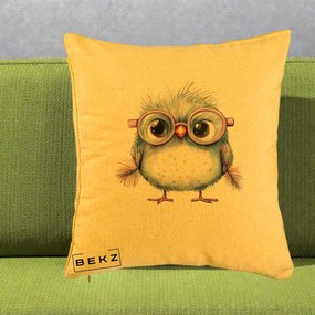 Perna Decorativa Pui Pufos cu Ochelari Roz, 40x40 cm, Galben, Husa Detasabila, Perna Inclusa, BEKZ®