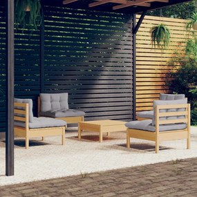 3096033 vidaXL Set mobilier grădină cu perne gri, 5 piese, lemn masiv de pin