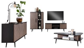 Set camera de zi Providence S116Grafit, Lemn închis la culoare, Părți separate, Cu comodă TV, MDF, PAL laminat, Sticlă călită