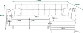 Canapea extensibila reversibila in forma de L SILVIANO 230x140 cm, gri