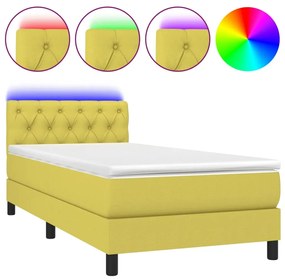 3133356 vidaXL Pat cu arcuri, saltea și LED, verde, 80x200 cm, textil