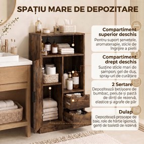 HOMCOM Dulap Baie Îngust cu 2 Sertare și Rafturi Reglabile pentru Bucătărie, Living, Hol, Maro Rustic | Aosom Romania
