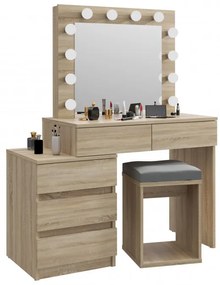 SEM509 - Set Masa toaleta, 112 cm, cosmetica machiaj oglinda masuta vanity, oglinda cu LED-uri cu sau fara scaun - Sonoma