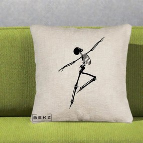 Perna Decorativa Schelet Dansator Silueta Neagra Halloween, 40x40 cm, Bej Canapea, Husa Detasabila, Perna Inclusa, BEKZ®