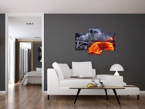Tablou cu mașina în flăcărată (90x60 cm)