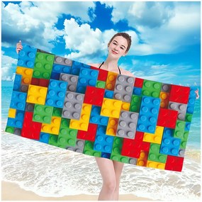 Prosop de plajă cu model de cărămizi lego colorate, 100 x 180 cm