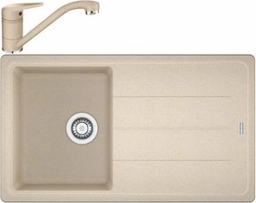 Set chiuveta bucatarie compozit Franke Basis Avena 1 cuva cu picurator 86x50 cm finisaj bej mat cu baterie Novara Plus