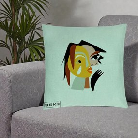 Perna Decorativa Portret Abstract Galben-Ocru, 40x40 cm, Verde Menta, Husa Detasabila, Perna Inclusa, BEKZ®