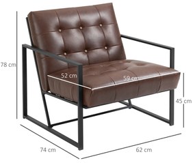 Fotoliu Stil Industrial Matlasat cu Nasturi, Mobilier Modern Fotoliu scaun din metal si PU, 62x74x78cm Maro HOMCOM | Aosom RO