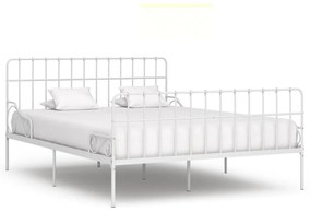 284607 vidaXL Cadru de pat cu bază din șipci, alb, 200 x 200 cm, metal