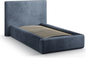 Pat albastru închis tapițat cu spațiu de depozitare cu somieră 90x200 cm Amy – Micadoni