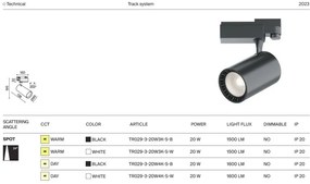 Spot LED, accesoriu pentru sinele trifazate Trinity, Vuoro alb 3000K 20W