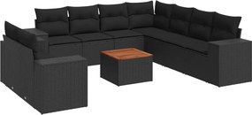 vidaXL Set canapele de grădină cu perne, 10 piese, negru, poliratan