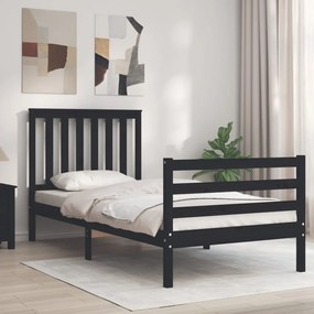 3194235 vidaXL Cadru de pat cu tăblie, negru, 90x200 cm, lemn masiv