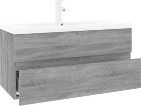 vidaXL Dulap de chiuvetă cu bazin încorporat gri sonoma lemn prelucrat
