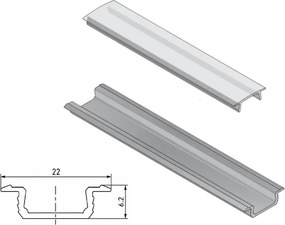 Set profil LED incastrat Glax GTV, din aluminiu, argintiu, cu guler lateral si dispersor alb mat, 2 m Aluminiu, L:2000 mm; l:22 mm; H:6.2 mm, Glax,