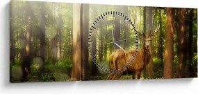 Tablou cu cerbul în pădure (cu ceas) (90x30 cm)