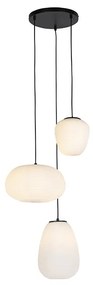 Lampă suspendată de design neagră cu 3 lumini cu sticlă opala - Hero