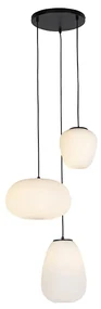Lampă suspendată de design neagră cu 3 lumini cu sticlă opala - Hero
