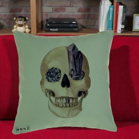 Perna Decorativa Craniu cu Cristale de Ametist, 40x40 cm, Verde, Husa Detasabila, Perna Inclusa, BEKZ®