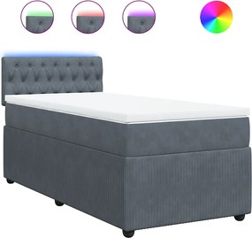 vidaXL Pat box spring cu saltea, gri închis, 80x200 cm, catifea