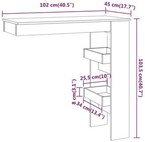 Masa bar de perete, alb, 102x45x103,5 cm, lemn prelucrat 1, Alb