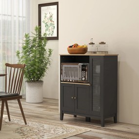 HOMCOM Dulap pentru Cuptor cu Microunde cu Dulap Inferior și 3 Rafturi Laterale cu Ușă din Sticlă, din Lemn, 80x35x97 cm, Negru | Aosom Romania