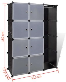 Dulap modular cu 9 compartimente, 37x115x150 cm, negru si alb Alb si negru, 9 compartimente, 1