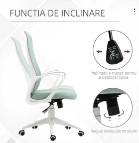 Vinsetto Scaun de birou ergonomic, cu înălțime ajustabilă și balans, 62x56x110-119,5 cm, verde | Aosom Romania