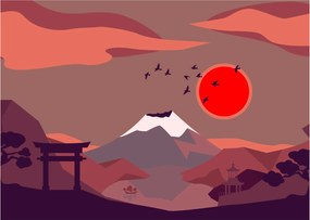 Tablou pe sticlă - Ilustrație a Muntelui Fuji (70x50 cm)