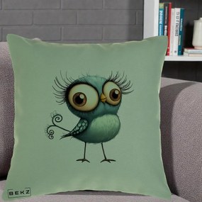 Perna Decorativa Pasare Teal cu Gene si Coada Spiralata, 40x40 cm, Verde, Husa Detasabila, Perna Inclusa, BEKZ®