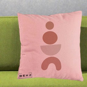 Perna Decorativa Geometric Boho Cercuri si Arc, 40x40 cm, Roz, Husa Detasabila, Perna Inclusa, BEKZ®