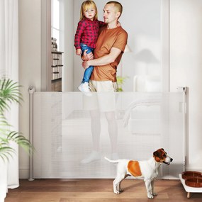 PawHut Gard Extensibil pentru Câini 0-144cm cu Blocare Automată, Alb | Aosom Romania