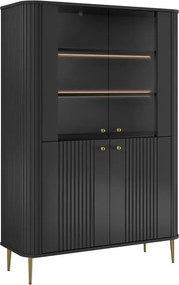 Vitrină Vesper 103 cm cu 4 uși - negru / picioare aurii