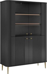 Vitrină cu patru uși Vesper 103 cm - negru / picioare aurii